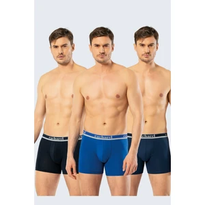 1338 Lacivert Indigo Saks Erkek 3 Lü Uzun Paçalı Likralı Boxer