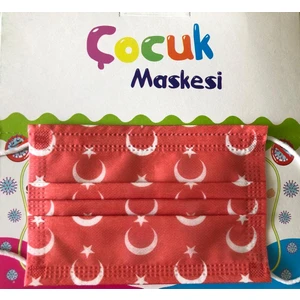 Meltblown Türk Bayrağı Desenli Çocuk Maskesi 50 Adet 3 Katlı