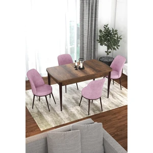 Concept Via Serisi 80 x 132 Açılabilir Barok Ahşap Desen Mutfak Masa Takımı+4 Adet Sandalye