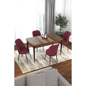 Concept Via Serisi 80 x 132 Açılabilir Barok Ahşap Desen Mutfak Masa Takımı+4 Adet Sandalye
