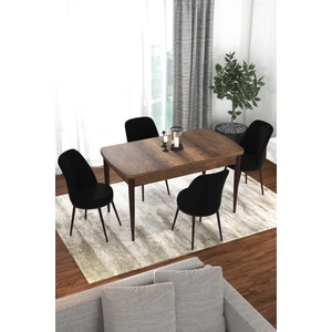 Concept Via Serisi 80 x 132 Açılabilir Barok Ahşap Desen Mutfak Masa Takımı+4 Adet Sandalye