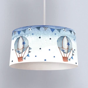 Beyaz Mavi Balon Desenli Çocuk Odası Dijital Baskılı Sarkıt Avize