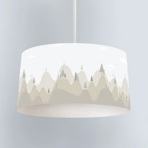 Kahverengi Dağ ve Ağaç Desenli Çocuk Odası Dijital Baskılı Sarkıt Avize