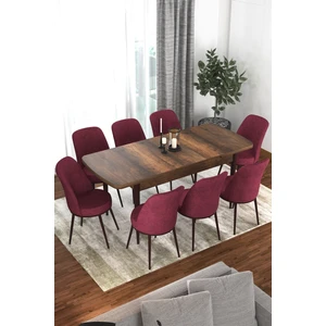 Concept Via Serisi 80 x 132 cm  Açılabilir Barok Ahşap Desen Mutfak Masa Takımı + 8 Adet Sandalye