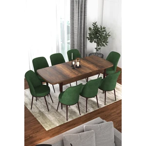 Concept Via Serisi 80 x 132 cm  Açılabilir Barok Ahşap Desen Mutfak Masa Takımı + 8 Adet Sandalye