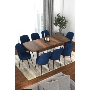 Concept Via Serisi 80 x 132 cm  Açılabilir Barok Ahşap Desen Mutfak Masa Takımı + 8 Adet Sandalye