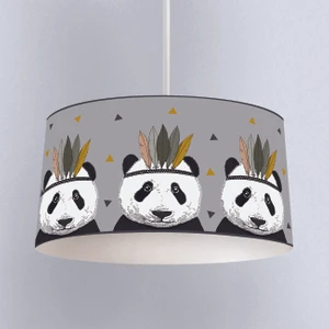 Vahşi Batı Panda Desenli Çocuk Odası Dijital Baskılı Sarkıt Avize