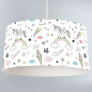 Dondurma Unicorn Gökkuşağı Elmas Desenli Çocuk Odası Dijital Baskılı Sarkıt Avize