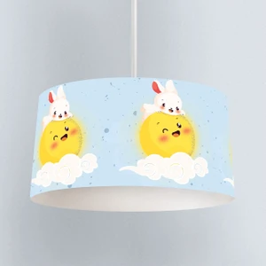 Gülümseyen Güneş Desenli Çocuk Odası Dijital Baskılı Sarkıt Avize