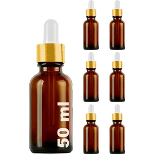 50 cc Amber Damlalık Metal Gold Sızdırmaz Kapaklı 50 ml Dropper Cam Serum Şişesi 6 Adet
