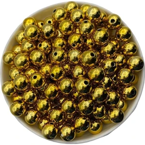 Hedef Bijuteri 14MM Gold / Altın Sarısı Renk Parlak Metalize Plastik Boncuk,metalik Takı,çanta Yapım Boncuğu (100GR , ~65 Adet)