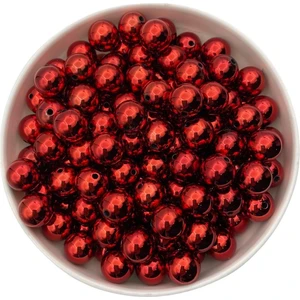 Hedef Bijuteri 14MM Kırmızı Renk Parlak Metalize Plastik Boncuk,metalik Takı,çanta Yapım Boncuğu (100GR , ~65 Adet)