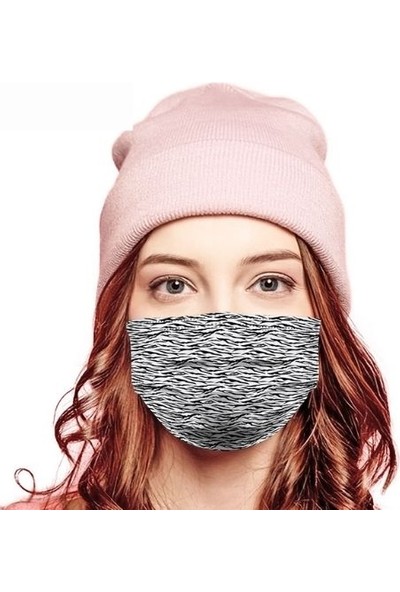 Puu Mask Black Wave Desenli Yıkanabilir Yeni Nesil Kumaş Telli Bez Maske