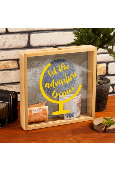 Hediye Sepeti Let The Adventure Begin Tasarımlı Ahşap Kumbara