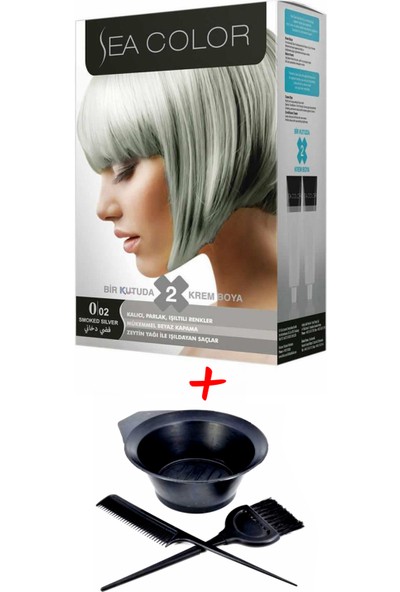 Sea Color Krem Saç Boyası 0.02 Gümüş Gri 2 Tüplü Set + Boyama Seti