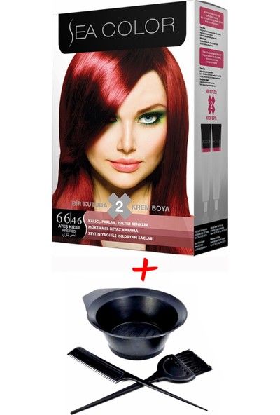 Sea Color Krem Saç Boyası 66.46 Ateş Kızılı 2 Tüp Set + Boyama Seti