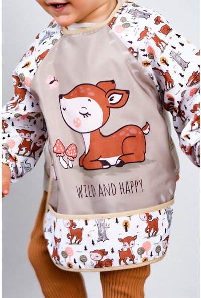 Mai Perla Wild And Happy Karaca Desenli Uzun Kollu Unisex Bebek Mama Önlüğü Sıvı Geçirmez 0-3 Yaş