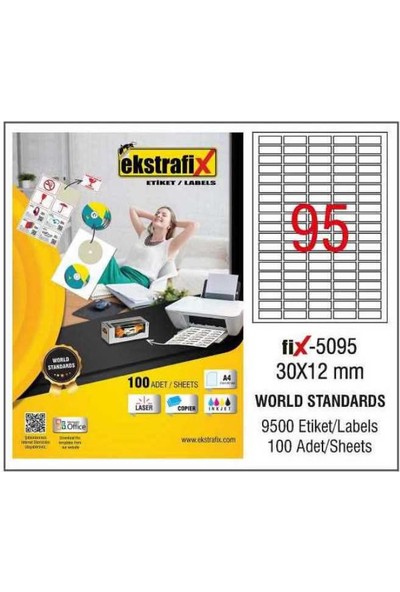 Ekstrafix Lazer Etiket (5095) 30 * 12 100 Sayfa