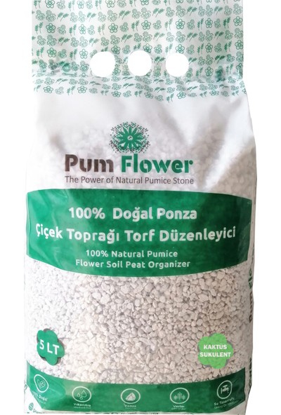 Pumice World Pum Flower Kaktüs ve Sukulent Toprağı Torfu, 5 Litre, Ponza, Torf Düzenleyici