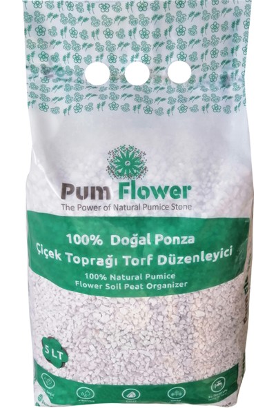 Pum Flower 5Lt. %100 Ponza Taşı, Çiçek Torf Düzenleyici, Çiçek Torfu