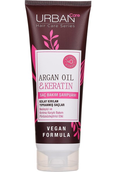 URBAN Care Argan Yağı&Keratin Kolay Kırılan Yıpranmış Saçlara Özel Saç Bakım Şampuanı-Vegan-250ML