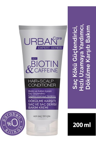 Urban Care Biotin ve Kafein içeren, saç kökü güçlendirici, hızlı uzamaya yardımcı saç ve saç derisi bakım kremi 200 Ml
