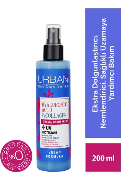 URBAN Care Hyaluronik Asit&Kolajen Kuru ve Cansız Saçlara Özel Sıvı Saç Bakım Kremi-Vegan-200 ML