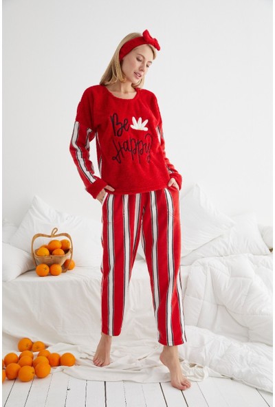 Boyraz Kadın Welsoft Polar Pijama Takımı Kırmızı 4120-45