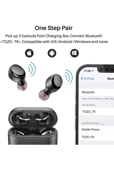 Tozo T6 Bluetooth Dokunmatik Kontrol Kablosuz Şarj Kutusu Mikrofon Kulak Içi Kulaklık