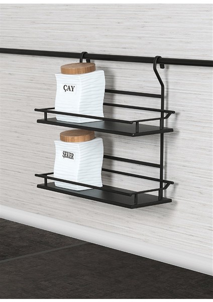 Antrasit Ahşap Iki Büyük Raflı Baharatlık (S-4126-A)