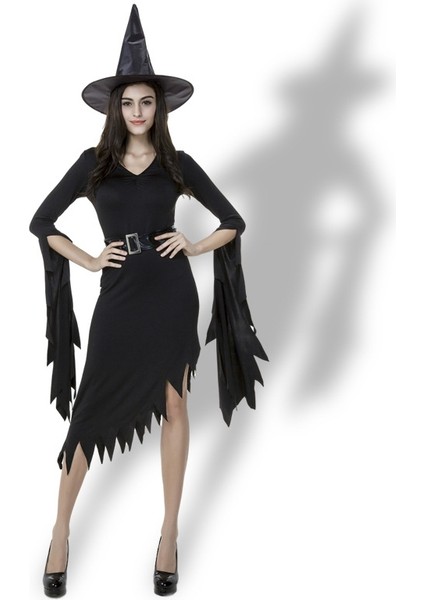 Siyah Düzensiz Uzun Etek Çıkış Cadılar Bayramı Kostüm Cosplay Chitcraft Elbise, M, Göğüs: 88 Cm, Bel: 72 Cm, Etek Uzunluğu: 108 cm (Yurt Dışından)