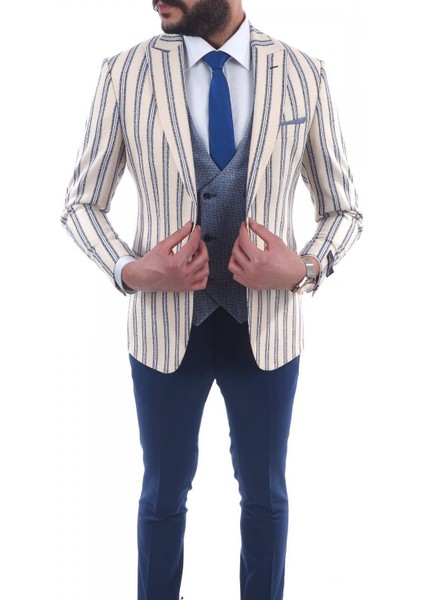 Kombinli Slimfit Yelekli Takım Elbise