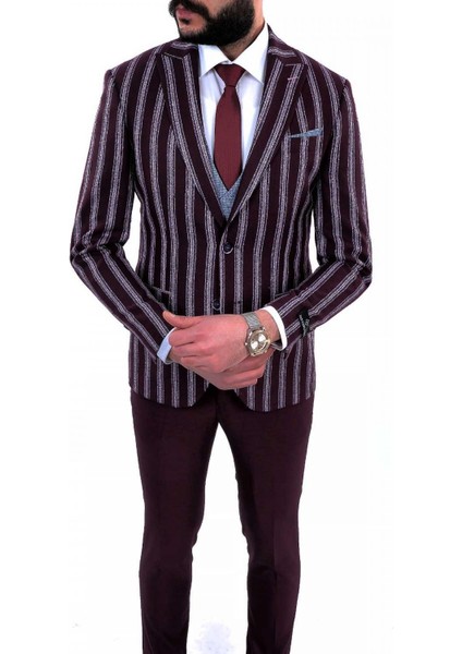 Kombinli Slimfit Yelekli Takım Elbise