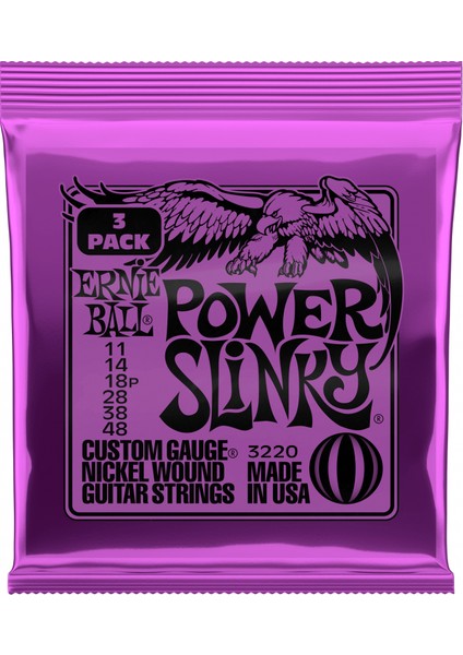 Ernieball P03220 Power Slınky Elektro Gitar Tel Seti (3lü Paket)