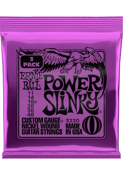 Ernie Ball Ernieball P03220 Power Slınky Elektro Gitar Tel Seti (3lü Paket)