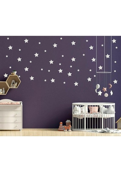 Yıldız Duvar Sticker Bebek ve Çocuk Odası Dekoratif Duvar Çıkartma 3-4-5 cm 120 Adet Beyaz