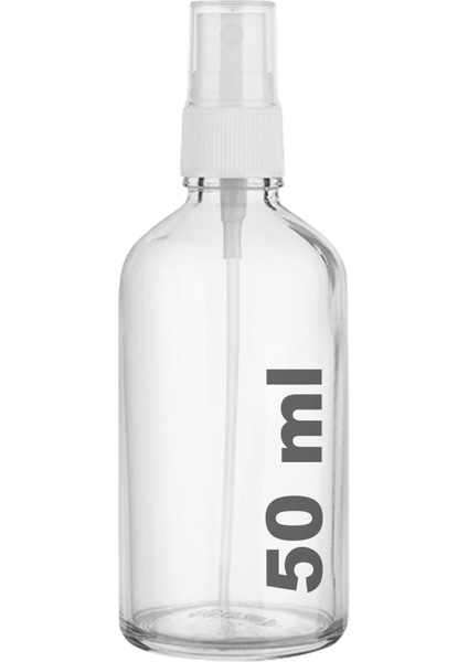 50 cc Şeffaf Sprey Kapaklı 50 ml Beyaz Fısfıs Kolonya Dezenfektan Cam Şişe 1 Adet