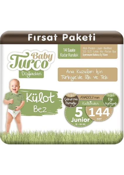 Baby Turco Doğadan Külot Bez 5 Numara Junıor 144'LÜ