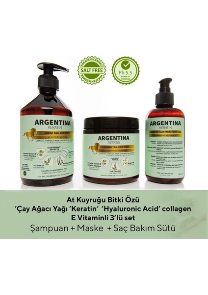 Argentına Keratin & Argan Yağlı 3' Lü Saç Bakım Seti