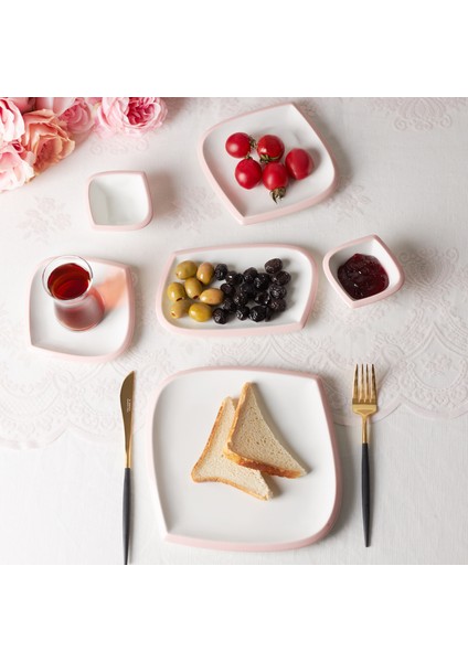 Tiny Pink Rim 26 Parça 6 Kişilik Porselen Kahvaltı/Servis Takımı