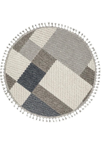 Bress 1403 Gri Mavi Kolay Temizlenen Hav Toz Vermez Hasır Dokulu Örgü Desen Yuvarlak Halı