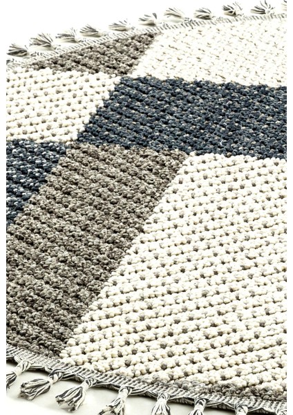 Bress 1403 Gri Mavi Kolay Temizlenen Hav Toz Vermez Hasır Dokulu Örgü Desen Yuvarlak Halı fiyatları