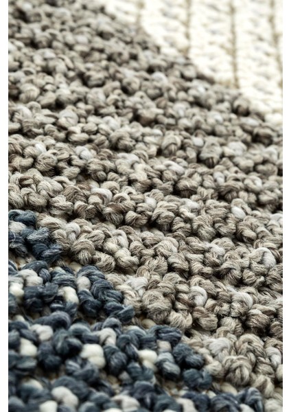 Bress 1403 Gri Mavi Kolay Temizlenen Hav Toz Vermez Hasır Dokulu Örgü Desen Yuvarlak Halı modelleri