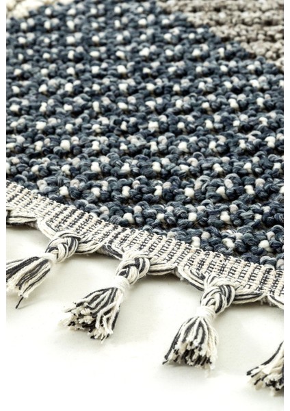 Bress 1403 Gri Mavi Kolay Temizlenen Hav Toz Vermez Hasır Dokulu Örgü Desen Yuvarlak Halı fırsatları