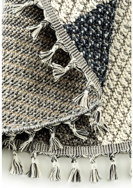 Bress 1403 Gri Mavi Kolay Temizlenen Hav Toz Vermez Hasır Dokulu Örgü Desen Yuvarlak Halı indirimleri