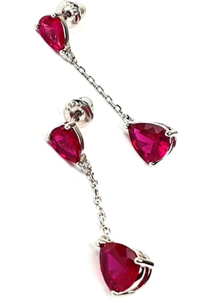 Sky Diamond Red Creative Rubies 925 Ayar Gümüş Damla Küpe