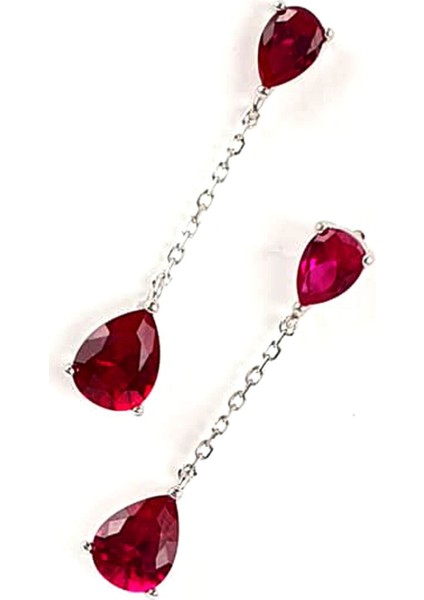 Sky Diamond Red Creative Rubies 925 Ayar Gümüş Damla Küpe