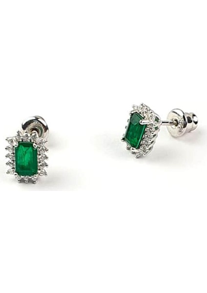 Minimal Skydiamond Green Creative Rubies 925 Ayar Gümüş Küpe