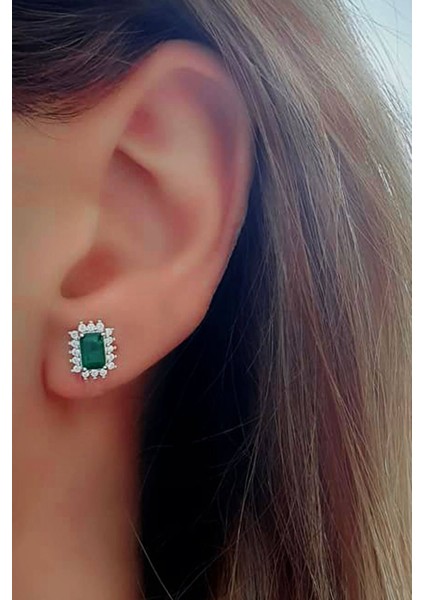 Minimal Skydiamond Green Creative Rubies 925 Ayar Gümüş Küpe