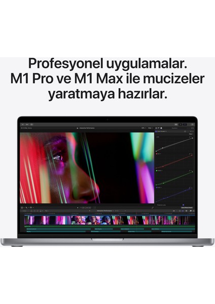 MacBook M1 Pro 16GB 1TB SSD macOS 14" QHD Taşınabilir Bilgisayar Uzay Grisi MKGQ3TU/A